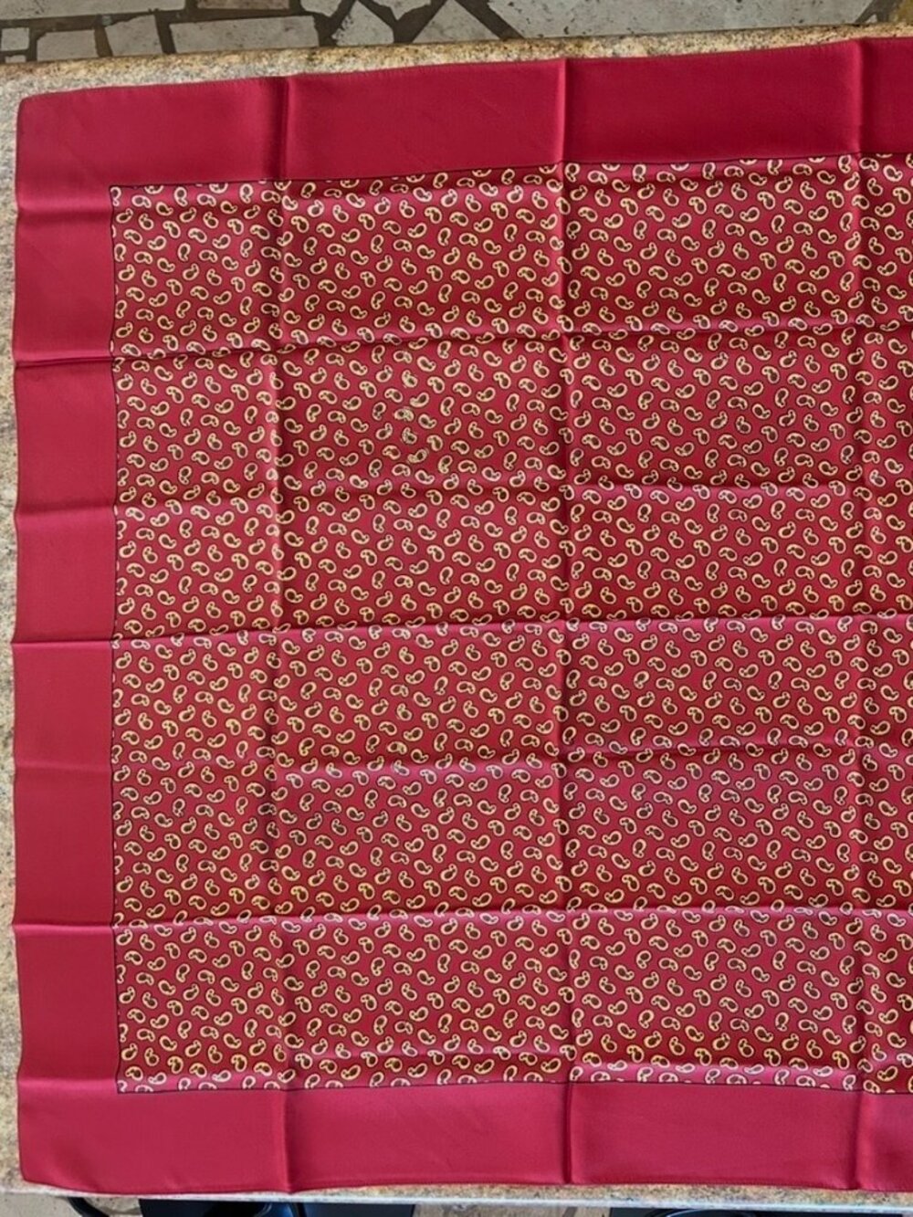 Beautiful Large Pure Silk Crimson Vintage Scarf Handblock Printed in England